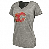 Women's Calgary Flames Distressed Team Logo Tri Blend V Neck T-Shirt Ash FengYun,baseball caps,new era cap wholesale,wholesale hats